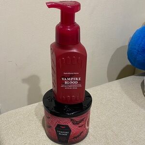 Bath & Body Works Vampire Blood Red Foaming Hand Soap & 3 wick candle Duo